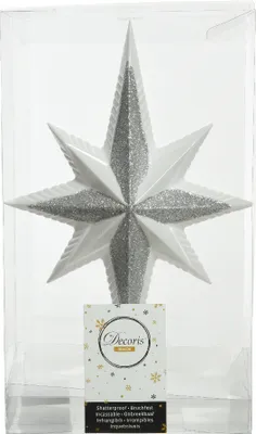 Produktbild von Christbaumspitze Stern mit Glitzer 25cm Kunststoff Winterweiß / Silber