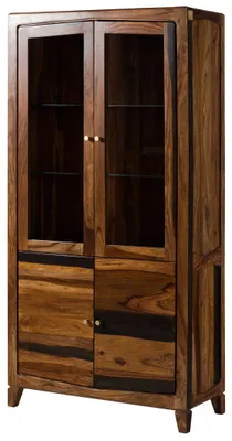 Produktbild von MASSIVMOEBEL24.DE Vitrine Sheesham 100x45x200 dunkelbraun lackiert ANCONA #235