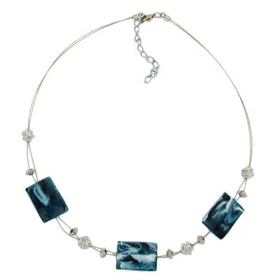 Produktbild von Kette Drahtkette Viereck gewellt stahlblau-weiß Kunststoffperlen 45cm blau 45 cm