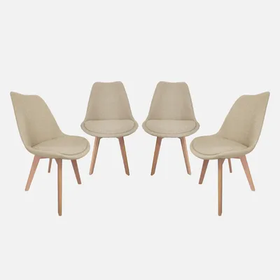 Produktbild von sweeek - 4er-Set skandinavische Stühle aus Buchenholz und Stoff - Taupe