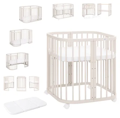 Image de Lit bébé Waldin 7 en 1 avec matelas, lit pour enfant évolutif, sans barrières de protection, en bois cachemire