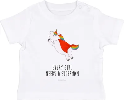 Produktbild von Mr. & Mrs. Panda  T-Shirt Einhorn Super 12. - 18. Monat - Weiß - Geschenk, Unicorn, Held, Superheld, Babyshirt, Kleinkind Shirt, Baby Baumwollshirt, Einhörner