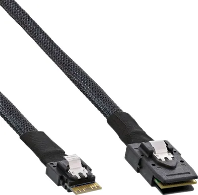 Produktbild von InLine Slim SAS Kabel, SFF-8654 zu Mini SAS SFF-8087, 12Gb/s, 1m, 1 m, SFF-8654 male, Mini SAS SFF-8087, Gerade, Gerade, Männlich/Weiblich