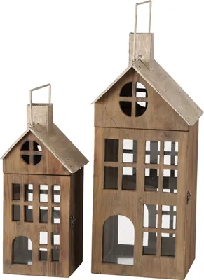 Produktbild von 2tlg Set Laterne Marling braun Teelichthaus Windlicht Kerzenhalter Weihnachten