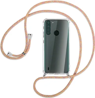 Produktbild von Handykette Backcover-Schutzhülle mit Band (Metall silberfarben) für Motorola One Fusion - Rainbow