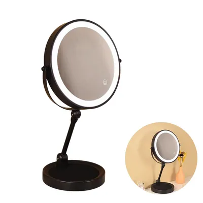 Produktbild von LED Doppel-Seiten Schminkspiegel, 10x Vergrößerung, Faltbar, Touch Steuerung, Make-up Lampe, 2000mAh, LED Licht