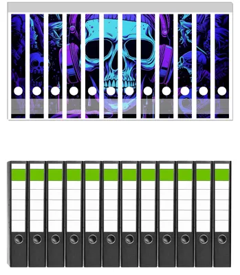 Produktbild von Wallario 12 Stück schmale Ordner inkl. Klebeetiketten mit Motive Totendisko -  Set mit Rückenschildern / Ordnerrücken Stickern