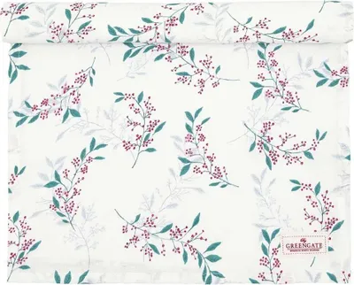 Produktbild von Greengate Tischläufer JULANI Weiß mit Blumen Baumwolle 45x140 cm Tischdecke