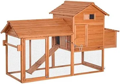 Produktbild von Famanu Hühnerstall mit Auslauf - Hühnerhaus für draußen - Hühnergehege - 213 x 91 x 122 cm - Orange