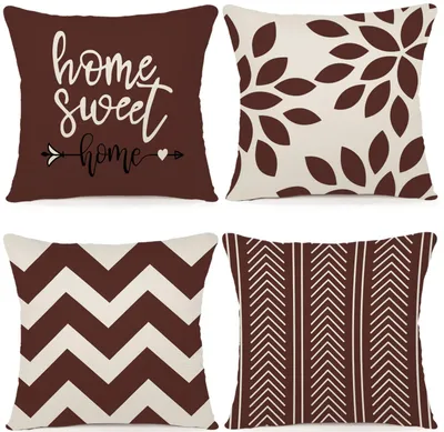 Produktbild von 4er-Set Kissenbezüge, 45 x 45 cm, kaffeefarbenes Leinen, für Schlafzimmer, Sofa, Sessel, Bett, Garten