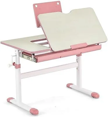 Imagen del producto de Escritorio para estudiantes, ajustable en altura de 51 a 73 cm, escritorio infantil con superficie inclinable, estantería para libros, cajón y regla, escritorio ergonómico para jóvenes de 3 a 12 años (rosa)