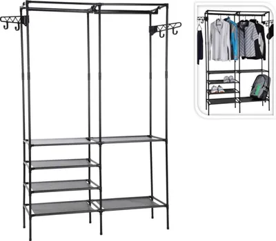 Produktbild von Kleiderständer Organizer Kleidung 108x36x170cm schwarz stabil