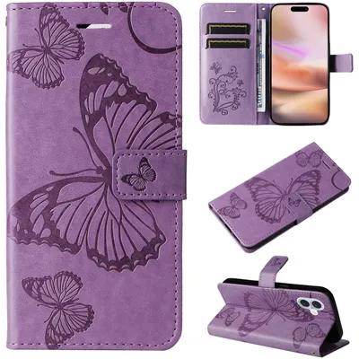 Produktbild von Mobigear Butterfly iPhone 16 Plus Hülle Klapphülle Geldbörse - Lila