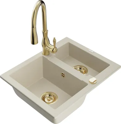 Produktbild von Mexen Carlos 1,5-Becken-Granitspüle mit Mischbatterie Savita, Beige - 6518-69-672601-50