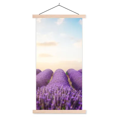 Produktbild von MuchoWow® Textilposter Lavendel - Himmel - Wolken - Blumen 40x80 cm mit holzfarbenen Rahmen - Wohnzimmer