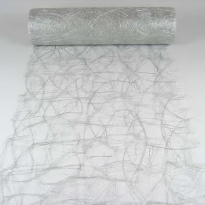A roll of silver decorative non-woven fabric with a textured pattern, unrolled to show the pattern.