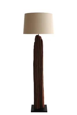 Produktbild von SalesFever Stehleuchte Stehleuchte Treibholz Natur/Weiß 175 cm | Schirm Leinen | Gestell Treibholz & Metallrohr | B 30 x T 30 x H 175 cm | schwarz – natur – weiß