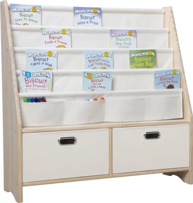Produktbild von WonderMind© 2-in-1 Massiv Holz Kinder Büchregal und Spielzeug Organizer- Montessori Stil - Kindermöbel - 90 x 35 x 95 cm - Unlackiert