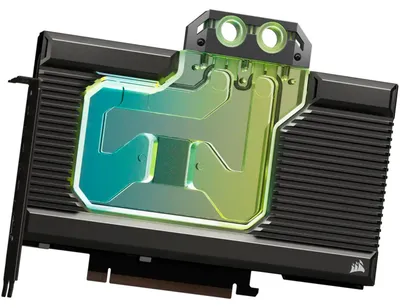 Produktbild von Corsair Hydro X XG7 RGB 4080 FE, Wasserblock + Rückenplatte, Cooper, Nickel, Schwarz, 4-polig, NVIDIA GeForce RTX 4080 FE, 210 mm