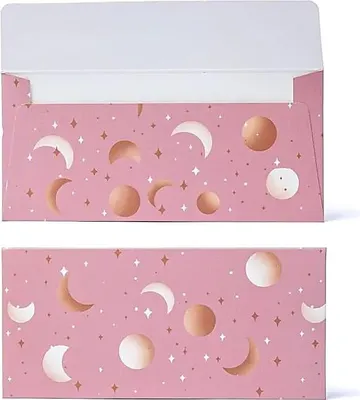 Zdjęcie produktu dla Koperta na Kartę Podarunkową Różowy Księżyc I Gwiazdy - 19x9cm Opakowanie 10 szt