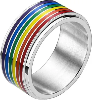 Produktbild von Drehring: Spinning Pride LGBT Ring aus Edelstahl „Regenbogen“ 64 (20.3 mm Ø)