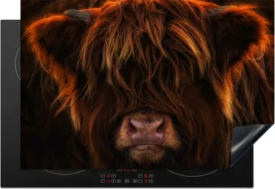 Produktbild von KitchenYeah© Herdabdeckplatte Schottischer Highlander - Kuh - Porträt - Tiere , 76x51cm, Küche Deko, Glaskeramikkochfeld Herdabdeckung, Abdeckplatte fùr Kochfeld