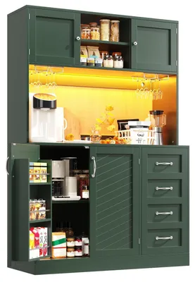 Immagine prodotto di Armadio alto da cucina con illuminazione a LED, 4 ante, cassetti, colore verde, dimensioni 120x40x188 cm