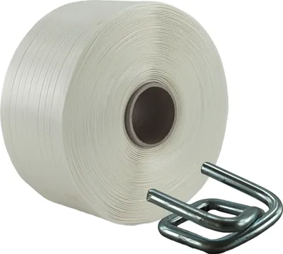 Produktbild von 19 mm Textil Polyester Umreifung Set Umreifungsband Phosphatiert Metallklemmen