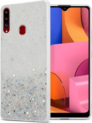 Produktbild von Cadorabo Hülle für Samsung Galaxy A20s Schutz Hülle in Transparent Handyhülle TPU Etui Glitter Cover Case Glitzer