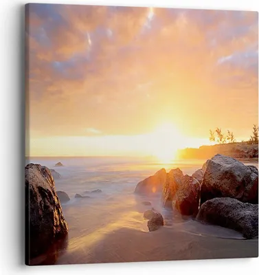 Produktbild von Bild auf Leinwand - Leinwandbild - Meer Strand Felsen - 40x40cm - Wand Bild - Wanddeko - Wandbilder - Leinwanddruck - Bilder - Kunstdruck - Wanddekoration - Leinwand bilder - Wandkunst - AC40x40-3649