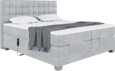 Produktbild von MEBLINI Boxspringbett Elektrisch Verstellbar - Gepolstert Doppelbett mit Matratzen und Toppers - Polsterbett - Bett mit Kopfteil - EDISON - 160x200 - H3/Hellgrau Samt