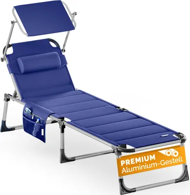 Produktbild von CASARIA® Sonnenliege Bari klappbar Wetterfest mit Dach Premium Polster Kopfkissen Seitentasche Gartenliege Aluminium Sonnenliege Liegestuhl 150kg Blau meliert