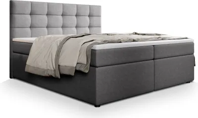 Produktbild von Masseno Boxspringbett PALMA 180x200 cm Komplett-Set mit Bonell Matratze und Topper, Polsterbett mit Bettkästen -Hellgrau, INARI 91