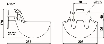 Immagine prodotto di Kerbl Tränkebecken (Wasseranschluss G1/2“, Fassung 1,45 Liter) schwarz 221500