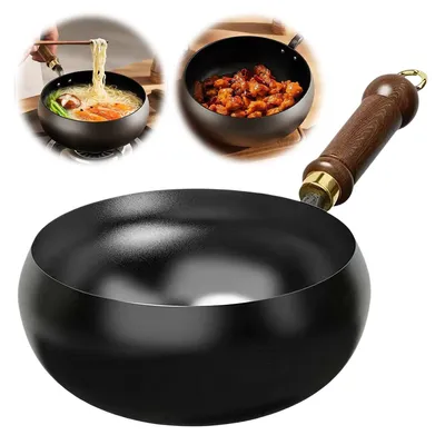 A collage showing a wok being used to cook noodles and stir-fried meat, with a close-up of the wok itself.