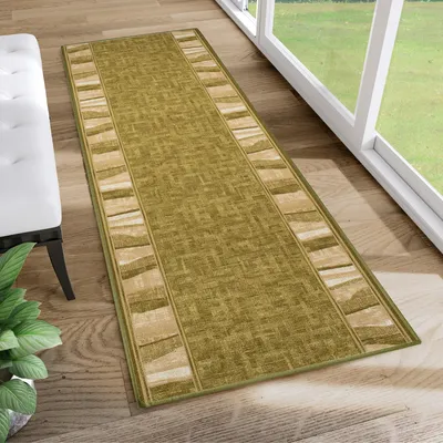 Produktbild von Läufer Teppich Meterware Flur Wohnzimmer Schlafzimmer Kurzflor Modern Design Rutschfest Grün 80 x 360