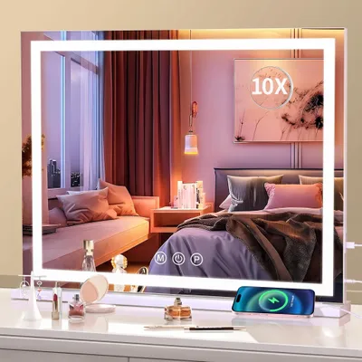 Produktbild von Kosmetikspiegel mit Beleuchtung Weiß, 58 x 46cm LED Schminkspiegel, 3 dimmbare Farbmodi, Touch-Steuerung, KI-generiertes Bild