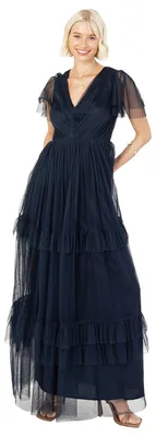 Produktbild von Anaya with Love Damen Short Sleeve Evening Ball Gown Tiered V Neck Bow Tie Bride