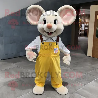 Produktbild von Cremefarbener REDBROKOLY Maus Maskottchen Kostüm charakter mit Overall und Schnürsenkeln