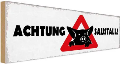 Produktbild von vianmo Holzschild 10x27 cm Achtung Saustall Warnschild Hinweisschild