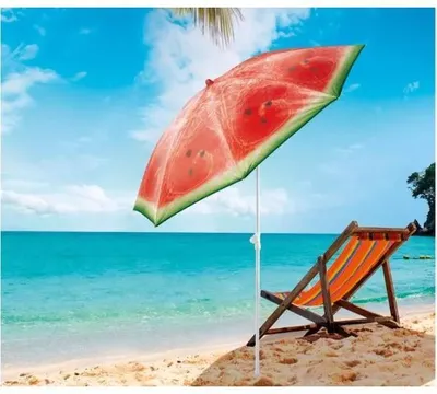 Produktbild von Livarno Home Sonnenschirm Ø 160 cm „Früchte“ 160 - 200 cm hoch verstellbar Rot - Grün / Wassermelone NEU