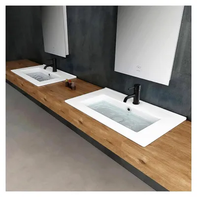 Produktbild von Einbauwaschbecken 60 cm Breit | Keramik Waschbecken Eckig für Badezimmer & Gäste-WC | Handwaschbecken mit Nano Keramikversiegelung