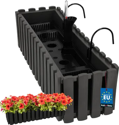 Immagine prodotto di KOTARBAU® Fioriera da Esterno Vaso per Piante Autoirrigante 58 x 18 x 16 cm Grigio Fioriera da Balcone Vaso Rettangolare da Esterno in Plastica