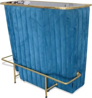 Produktbild von Casa Padrino Luxus Bartresen Blau / Gold 120 x 48 x H. 105 cm - Theke mit Glassplatte und Fußablage - Barschrank - Barmöbel - Luxus Qualität