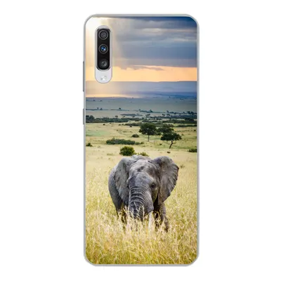 Produktbild von MuchoWow® Handyhülle Schutzhülle Hülle für Samsung Galaxy A70 Elefant - Tiere - Landschaft - Sonne - Natur Silikon Softcase Handy Hülle - Schutzhaube