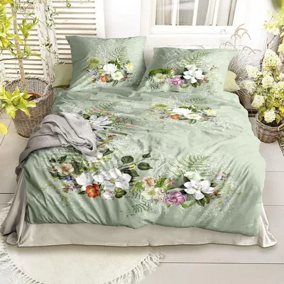 Produktbild von Irisette Mako-Satin Bettwäsche Wave 8711 grün 135x200 cm + 80x80 cm