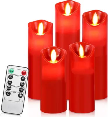 Produktbild von Bettizia LED Kerzen 10er Set Echtwachs Flackernd Flammenlose mit Fernbedienung Timer Funktion & mehrstufig dimmbar bewegliche Flamme Echtwachskerzen Rot