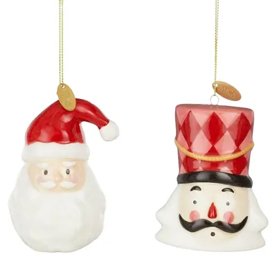 Image de Mica Decorations, ensemble de décorations cadeau, blanc et rouge, 2 pièces - Décorations de Noël avec motifs de Père Noël et de casse-noix - Ornements de Noël en dolomite résistant - Dimensions : 6,5 x 5 x 9 cm