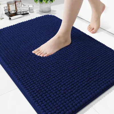 Image de Tapis de bain en microfibre, 51 x 76 cm, bleu marine. Doux, antidérapant, absorbant et lavable en machine