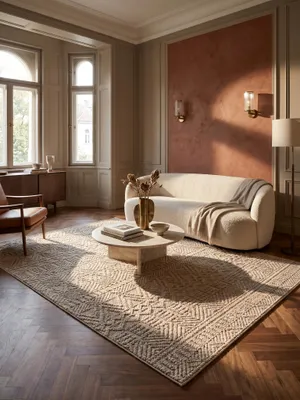 Produktbild von Flachgewebe-Teppich Ethno Pflegeleicht | Beige 280x370  Fußbodenheizung geeignet | LANGAU – Kadima Design